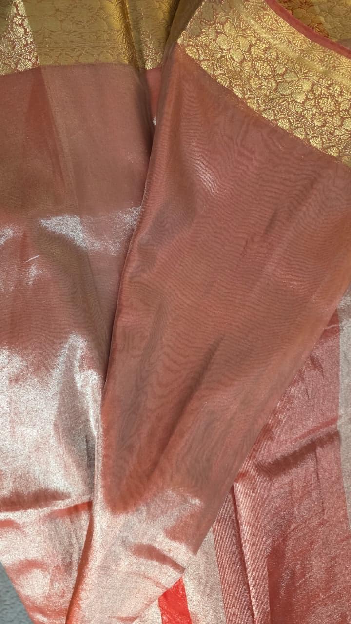 Rusty orange Tissue Banarasi Saree – Handwoven Elegance | Ishq by Isha