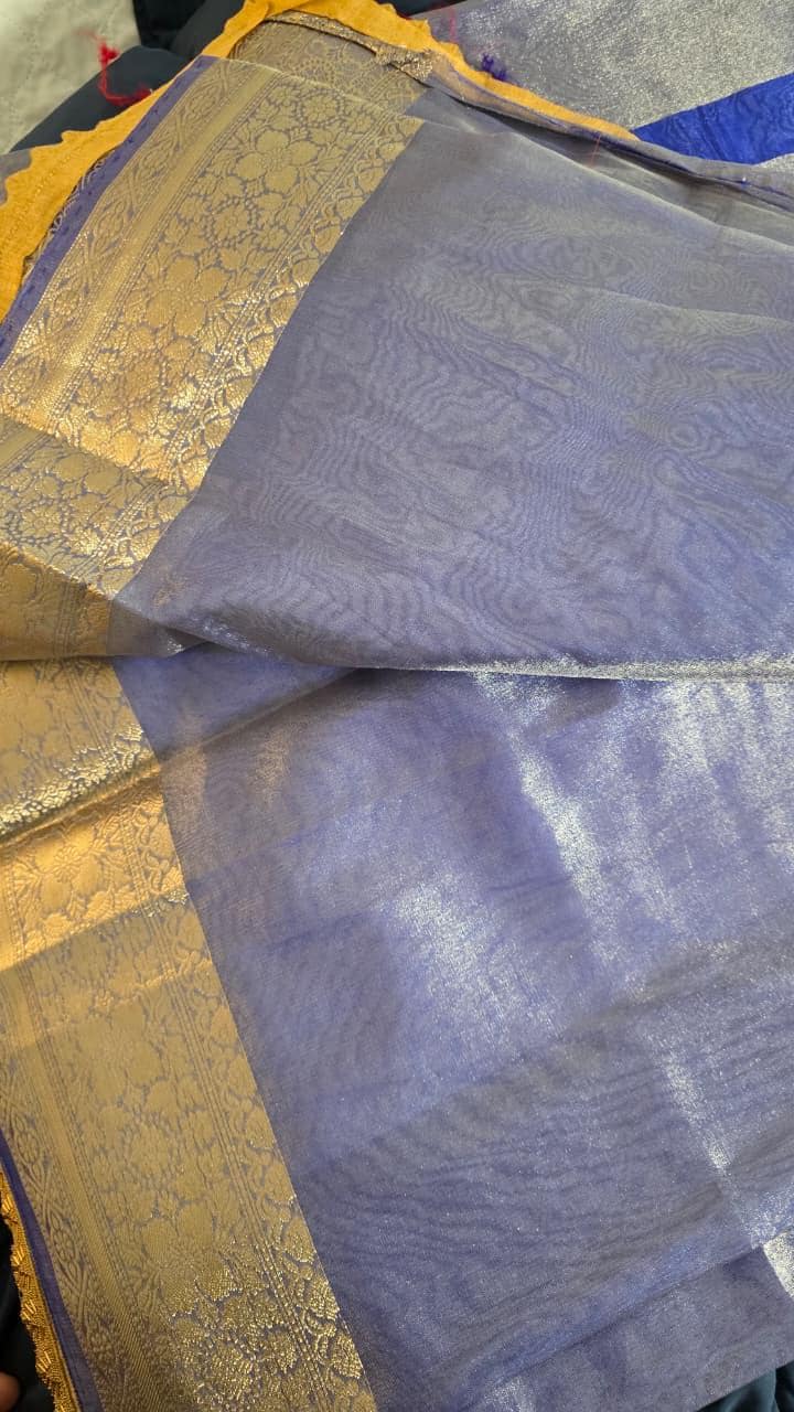 Blue golden Tissue Banarasi Saree – Handwoven Elegance | Ishq by Isha
