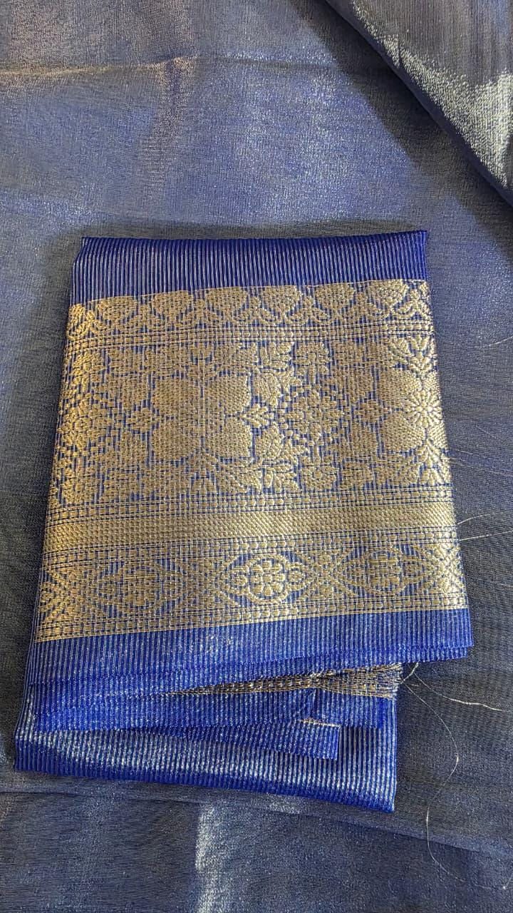 Blue golden Tissue Banarasi Saree – Handwoven Elegance | Ishq by Isha