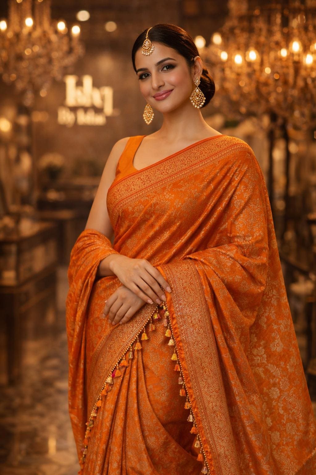 Orange silk Banarasi Saree