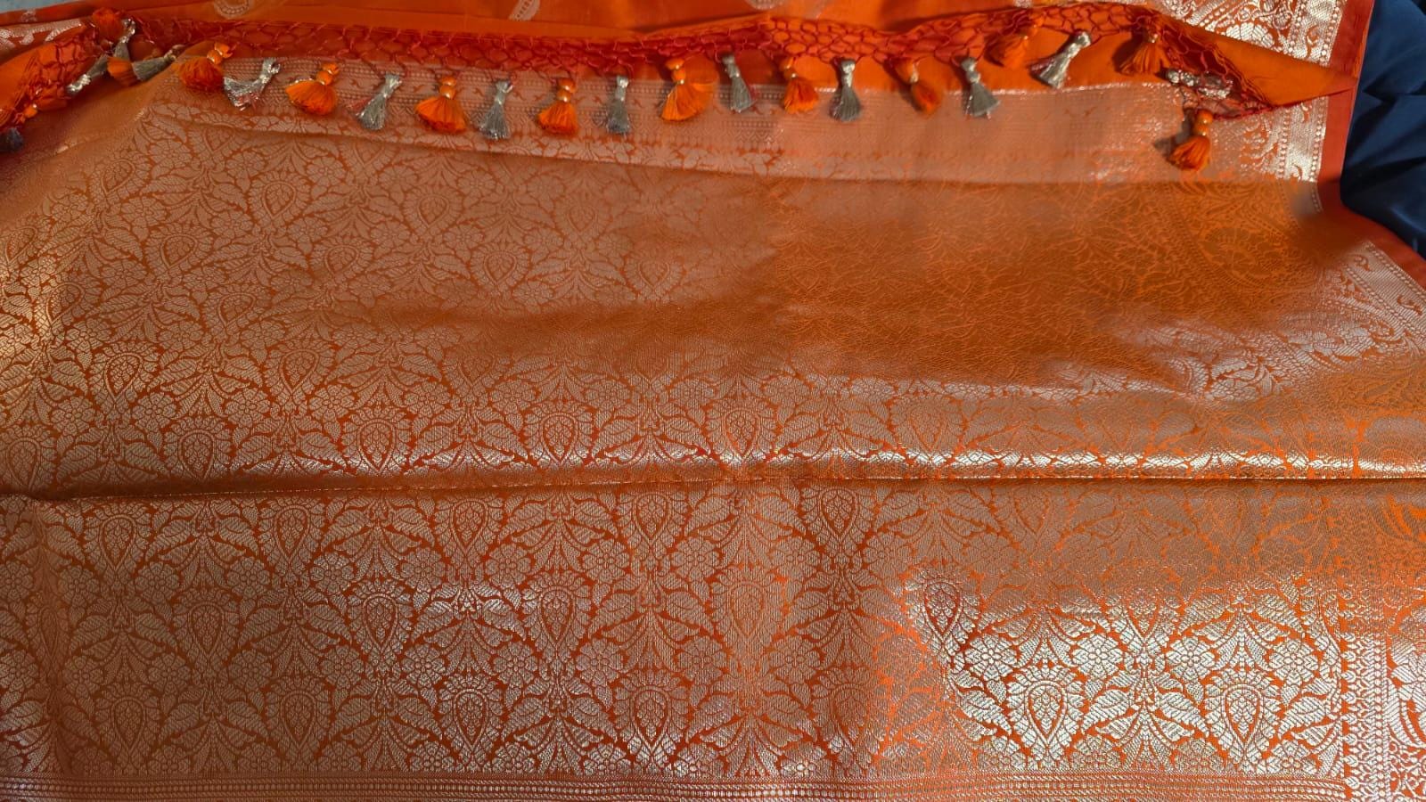 Orange silk Banarasi Saree