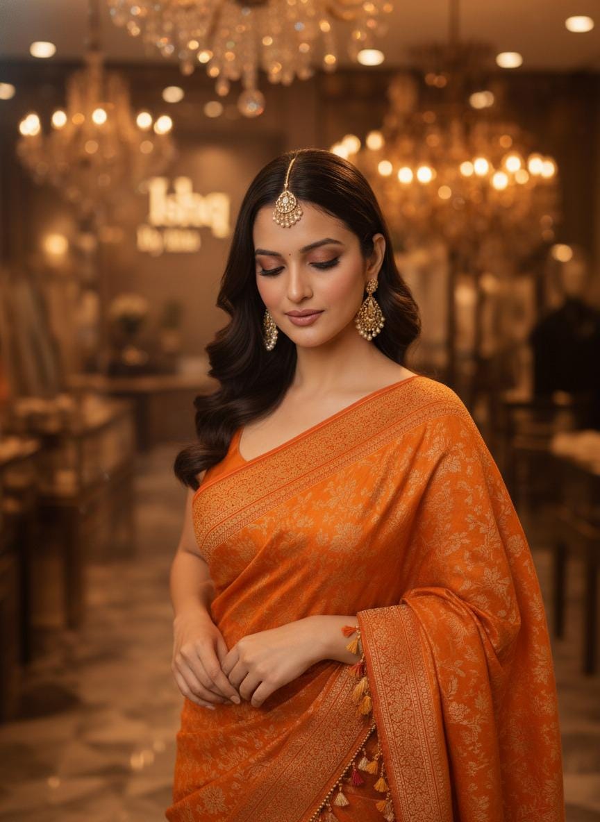Orange silk Banarasi Saree