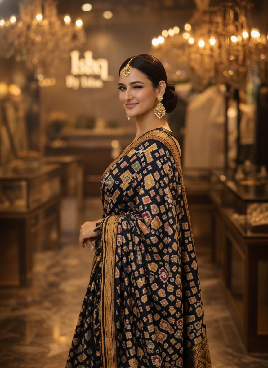 Exquisite Black patola Banarasi Saree Handwoven Elegance. Fall and Pico done