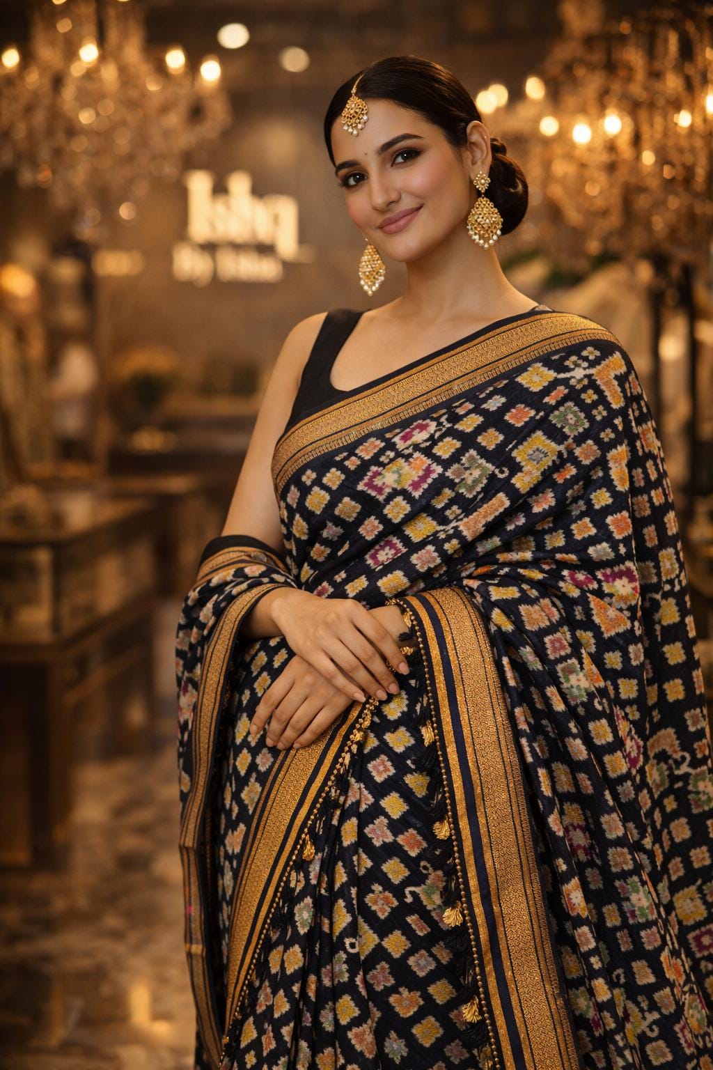 Exquisite Black patola Banarasi Saree Handwoven Elegance. Fall and Pico done