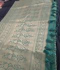 Exquisite green Silk Banarasi Saree Handwoven Elegance. Fall and Pico done