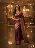Exquisite Purple Banarasi Saree Handwoven Elegance. Fall and Pico done