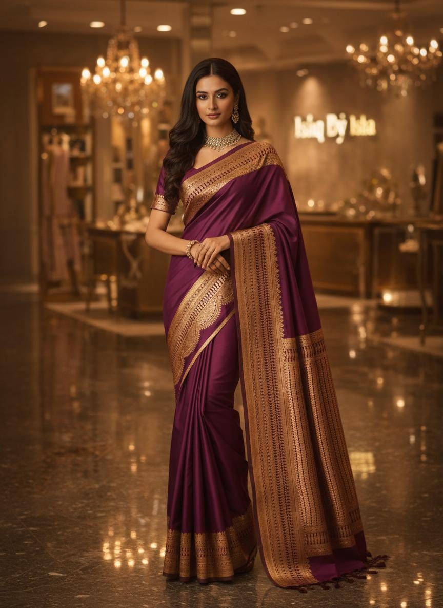 Exquisite Purple Banarasi Saree Handwoven Elegance. Fall and Pico done