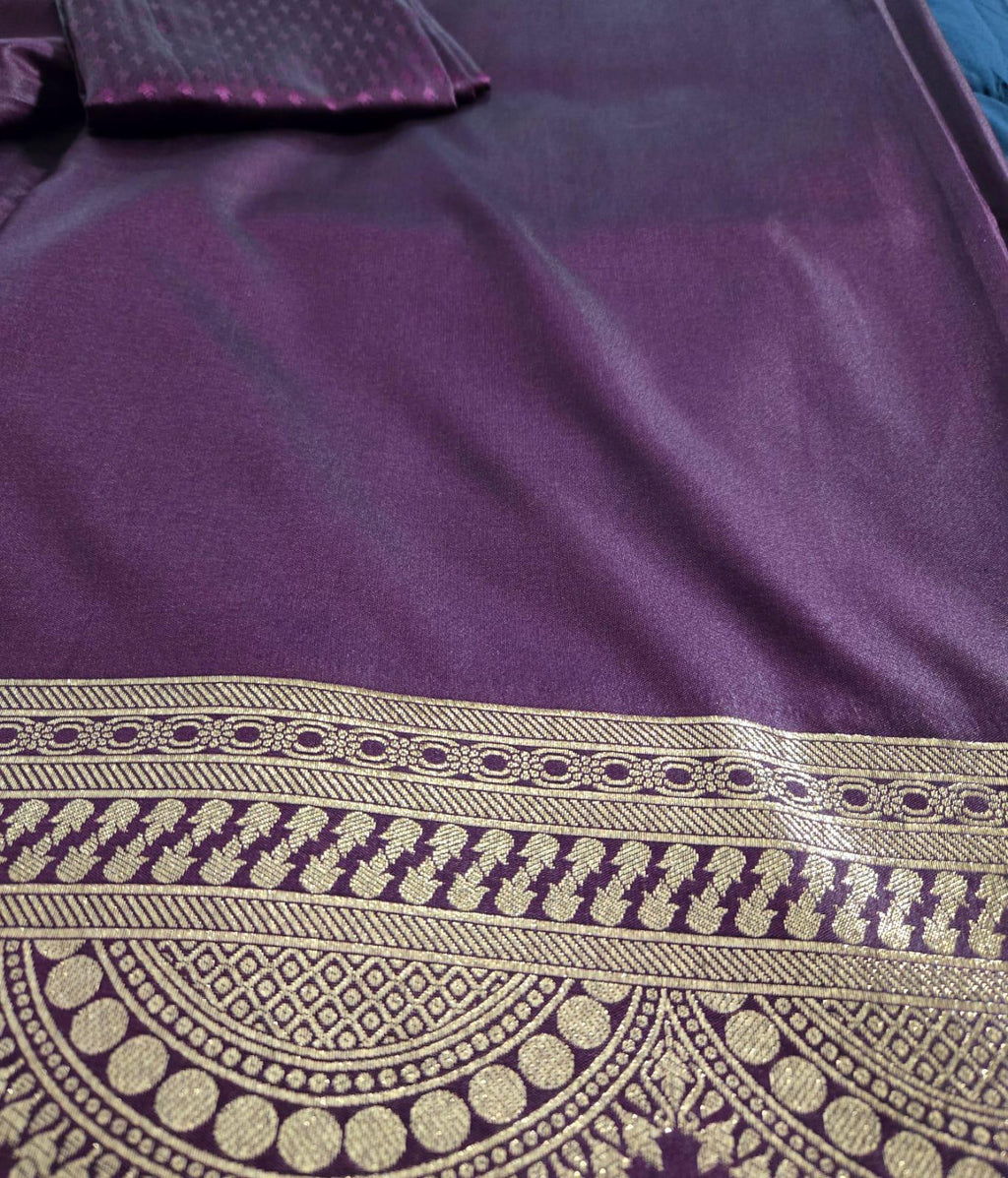 Exquisite Purple Banarasi Saree Handwoven Elegance. Fall and Pico done
