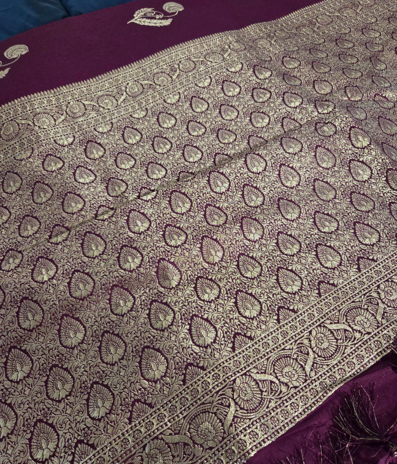 Exquisite Purple Banarasi Saree Handwoven Elegance. Fall and Pico done