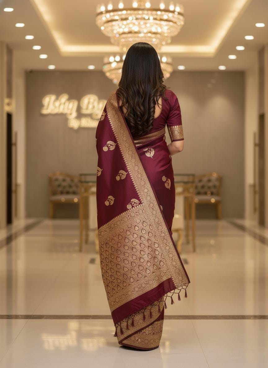 Exquisite Purple Banarasi Saree Handwoven Elegance. Fall and Pico done