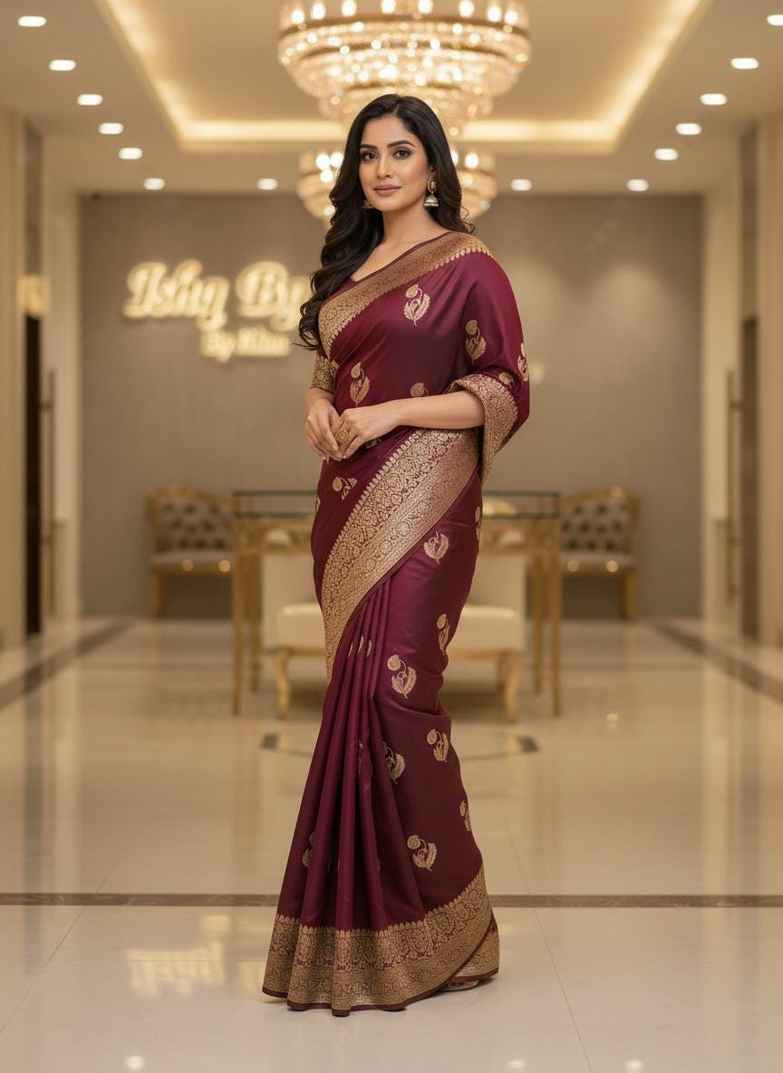 Exquisite Purple Banarasi Saree Handwoven Elegance. Fall and Pico done