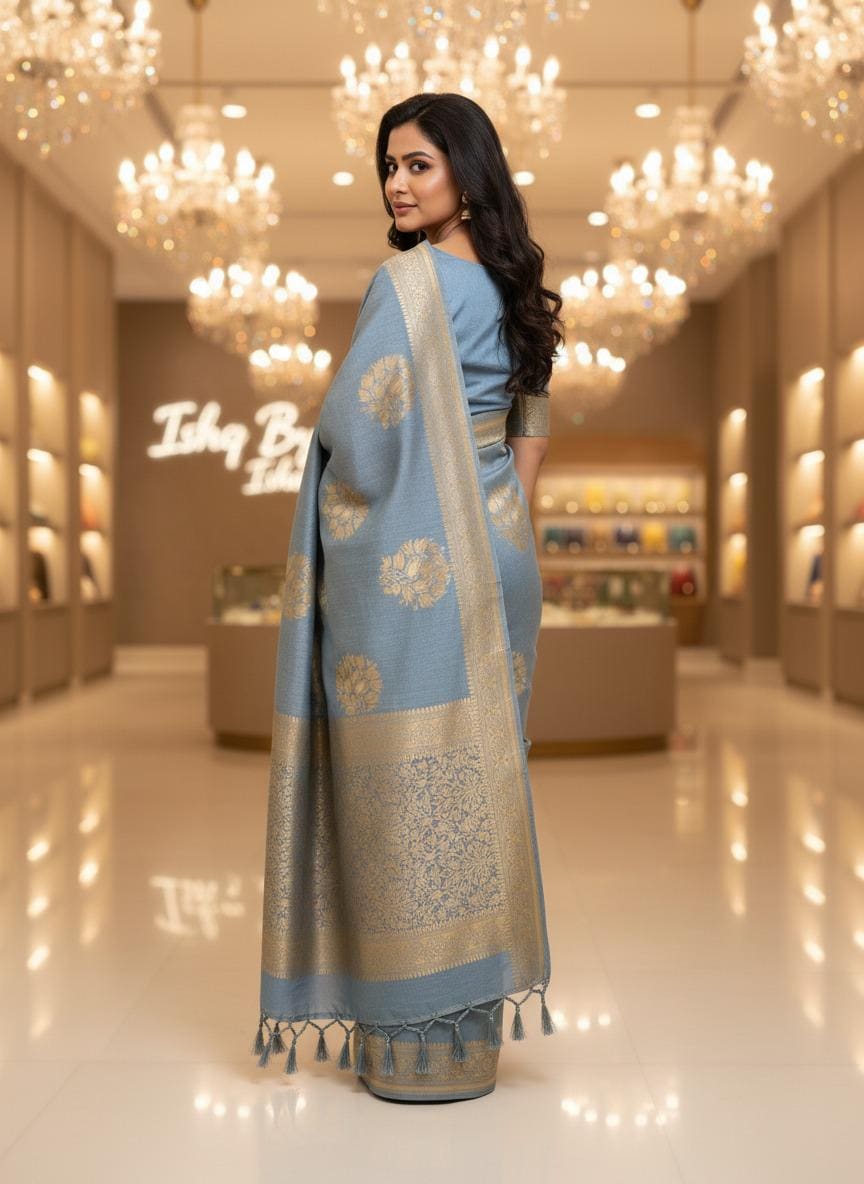 Greyish Blue Banarasi Saree