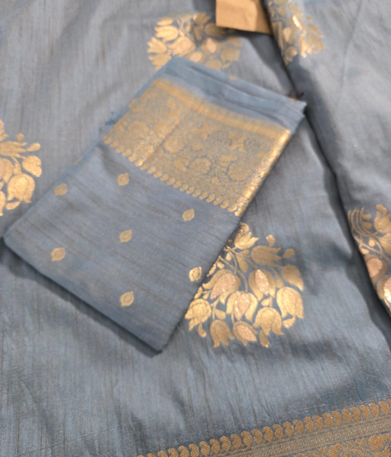 Greyish Blue Banarasi Saree