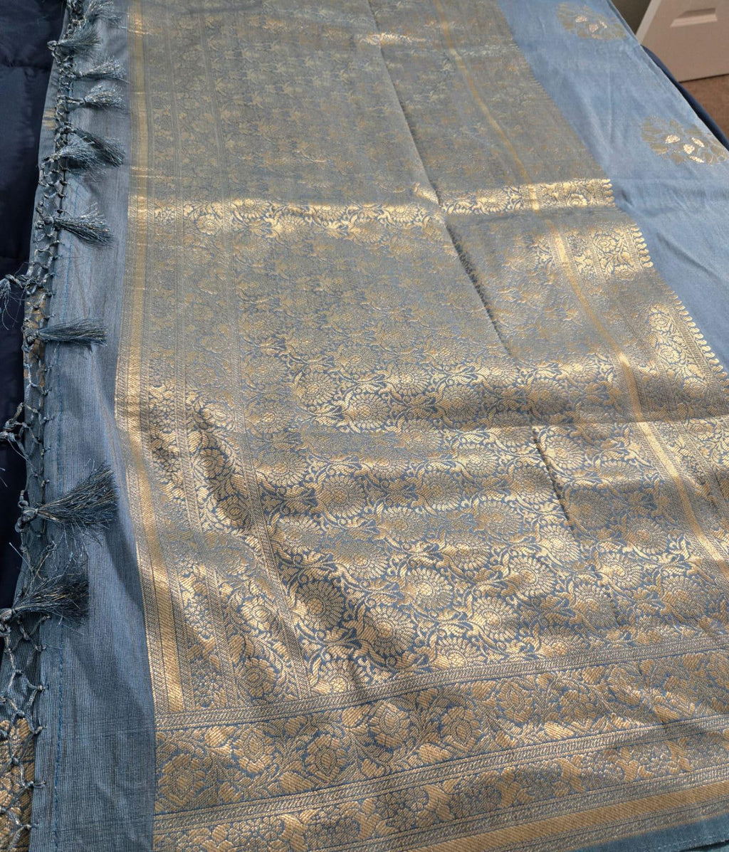 Greyish Blue Banarasi Saree