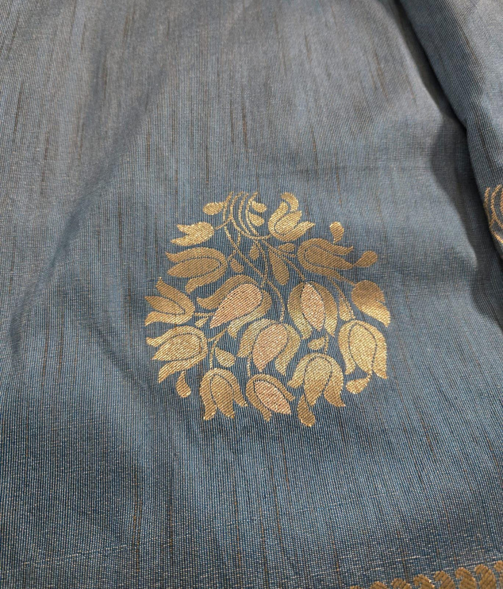 Greyish Blue Banarasi Saree