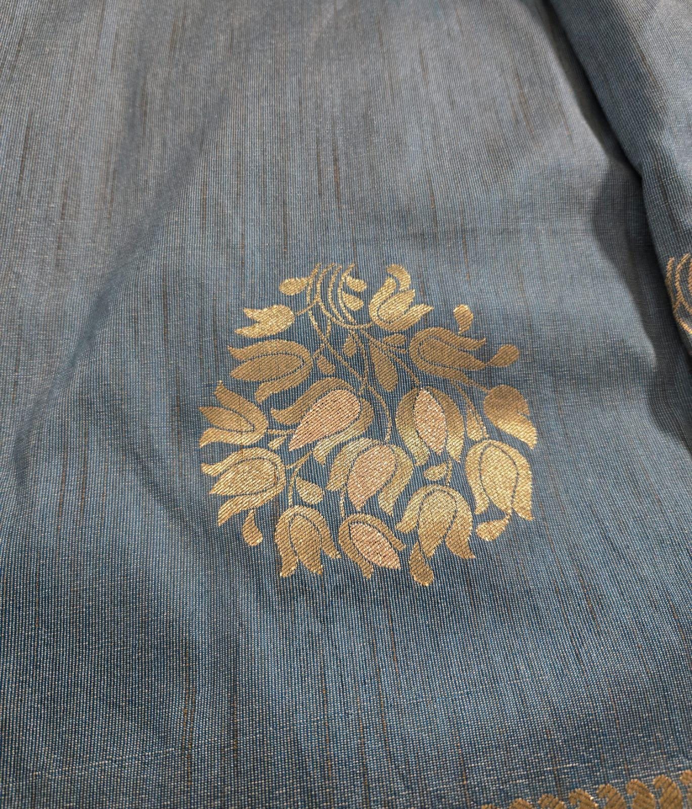 Greyish Blue Banarasi Saree
