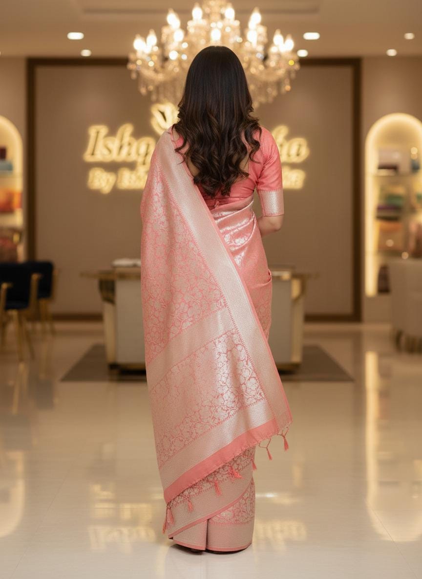 Handwoven Banarasi Saree | Orange Zari Weave, Wedding Festive Wear