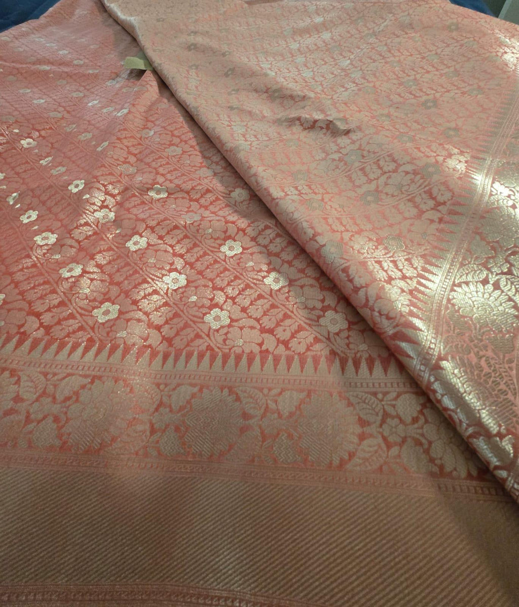 Handwoven Banarasi Saree | Orange Zari Weave, Wedding Festive Wear
