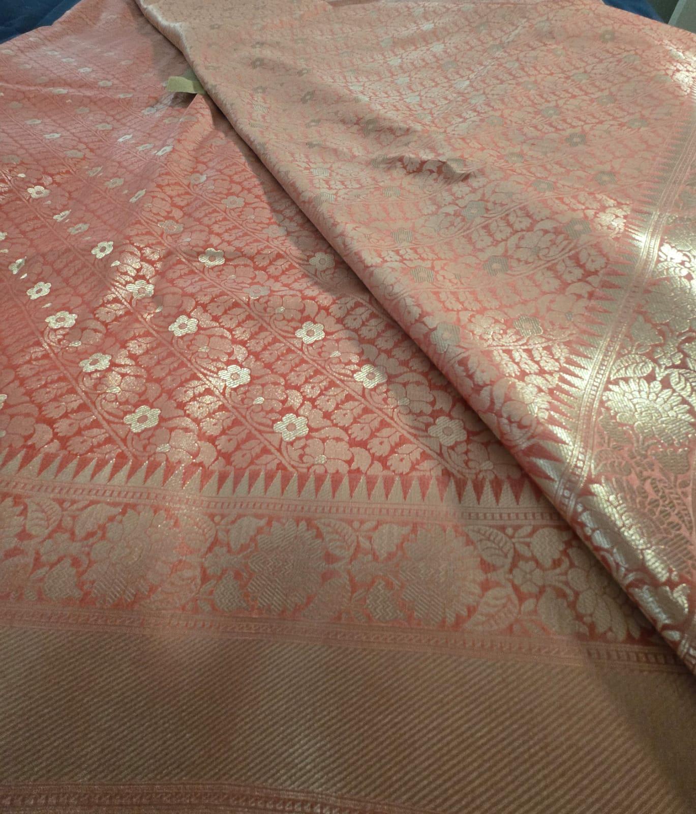 Handwoven Banarasi Saree | Orange Zari Weave, Wedding Festive Wear