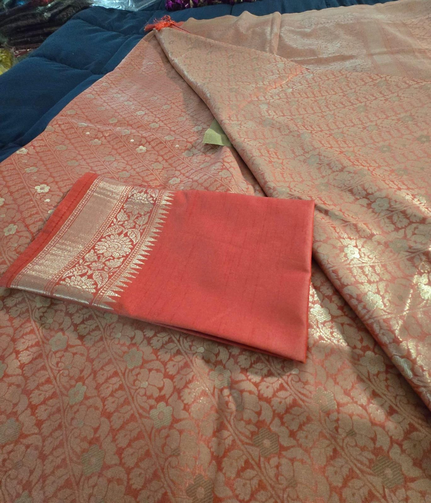 Handwoven Banarasi Saree | Orange Zari Weave, Wedding Festive Wear