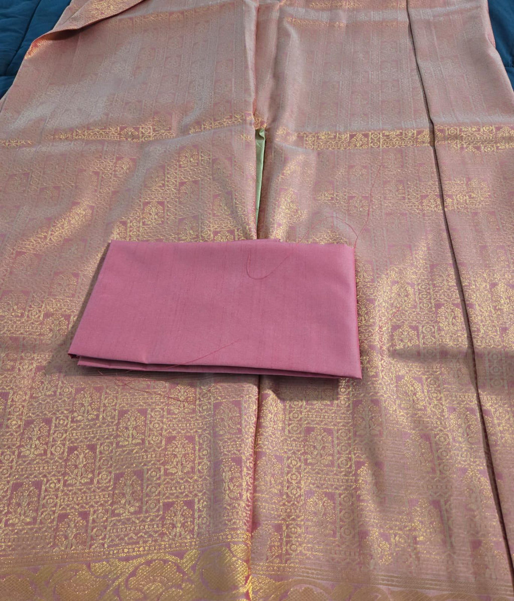 Dazzling Hot peach Pink Banarasi Silk Saree with Golden Zari Border: Elevate Your Elegance