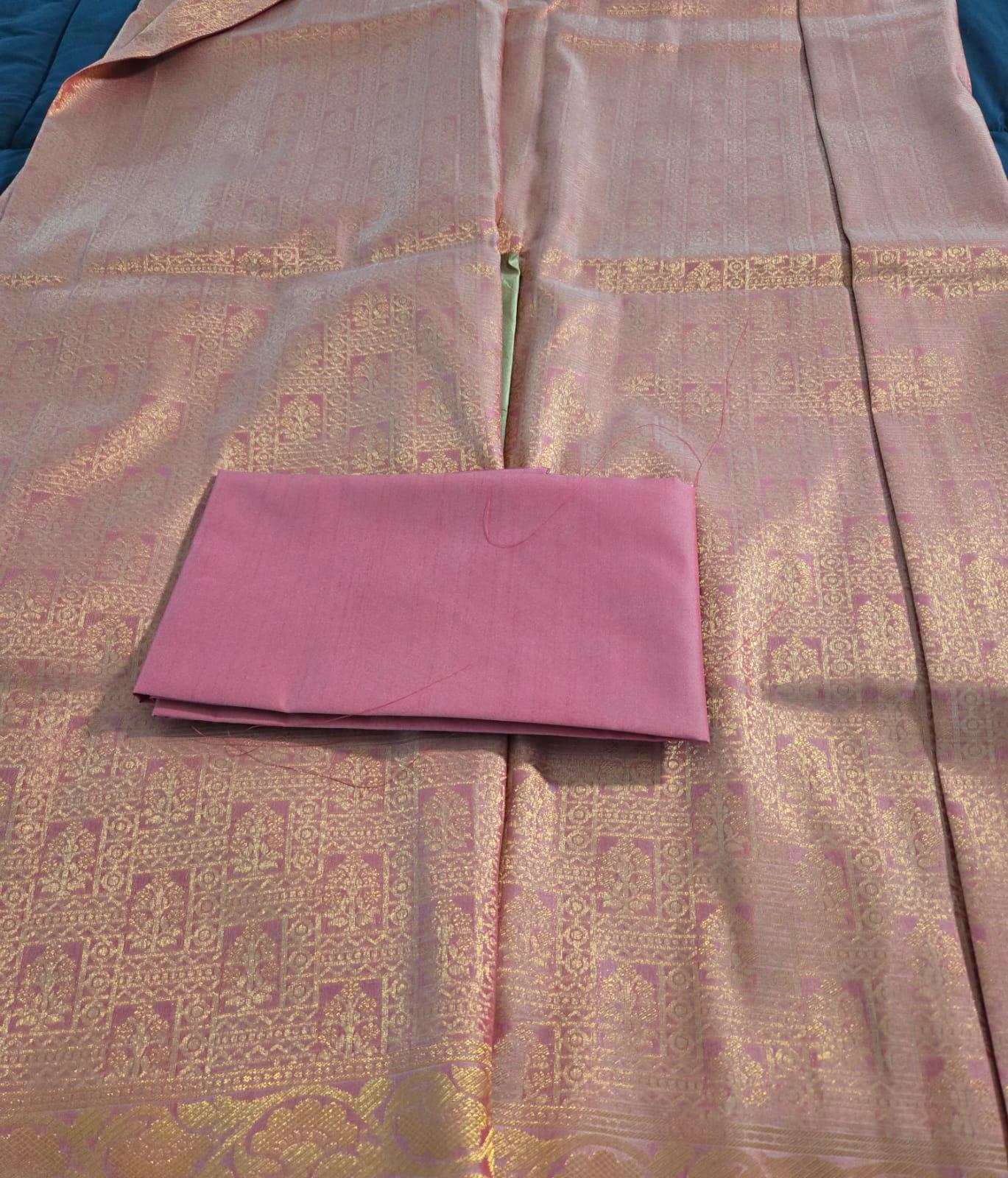 Dazzling Hot peach Pink Banarasi Silk Saree with Golden Zari Border: Elevate Your Elegance