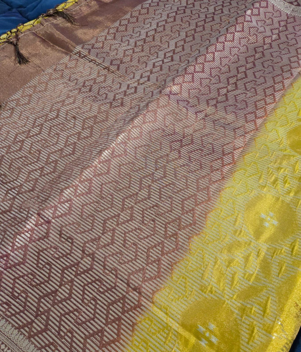 Yellow red Tissue Banarasi Saree – Handwoven Elegance | Ishq by Isha