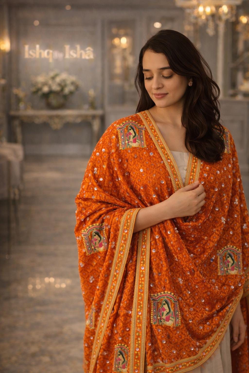 Handmade , Handwoven , Elegant vibrant & Authentic Orange Phulkari Dupatta / Indian Scarf. Hand embroidered .