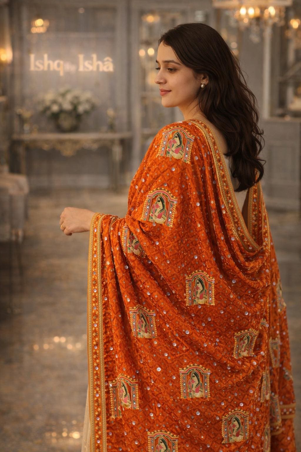 Handmade , Handwoven , Elegant vibrant & Authentic Orange Phulkari Dupatta / Indian Scarf. Hand embroidered .
