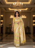 Handmade Khadi Georgette Banarasi Silk Saree - Yellow Green