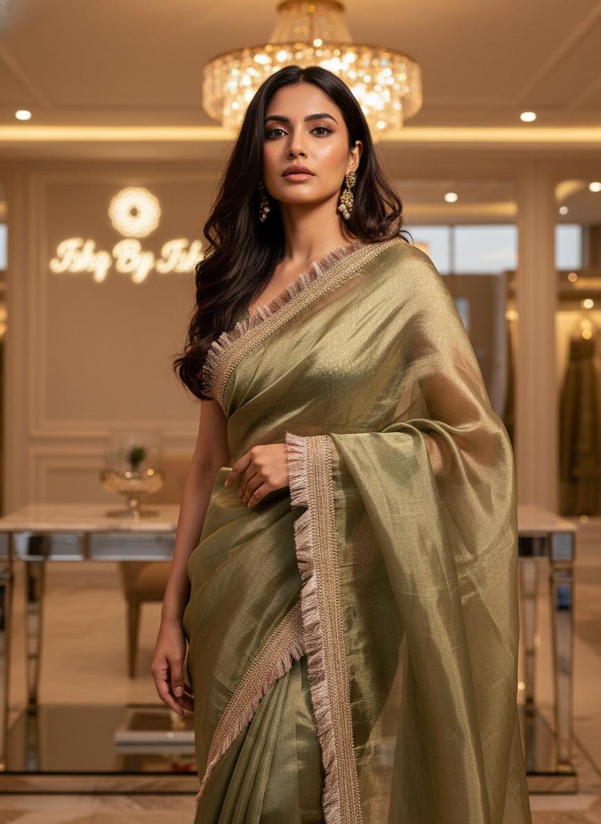 Green Tissue Banarasi Saree – Handwoven Elegance | Ishq by Isha