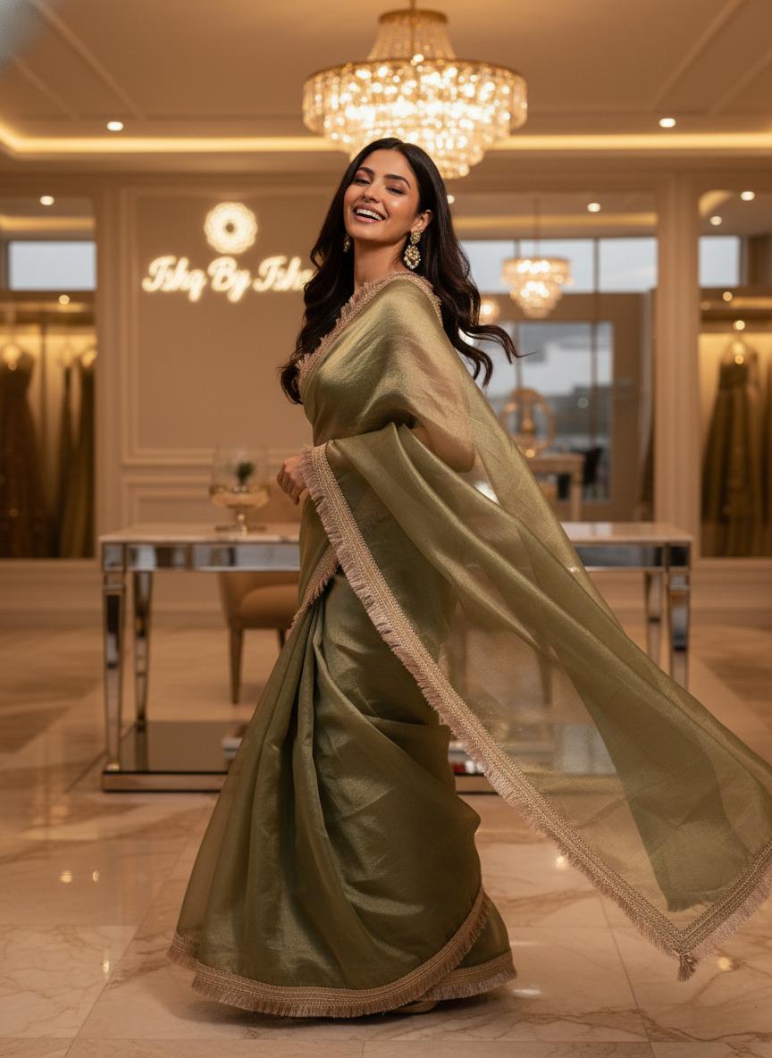 Green Tissue Banarasi Saree – Handwoven Elegance | Ishq by Isha