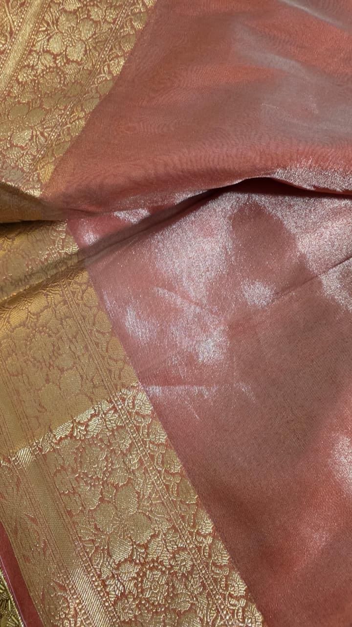 Rusty orange Tissue Banarasi Saree – Handwoven Elegance | Ishq by Isha