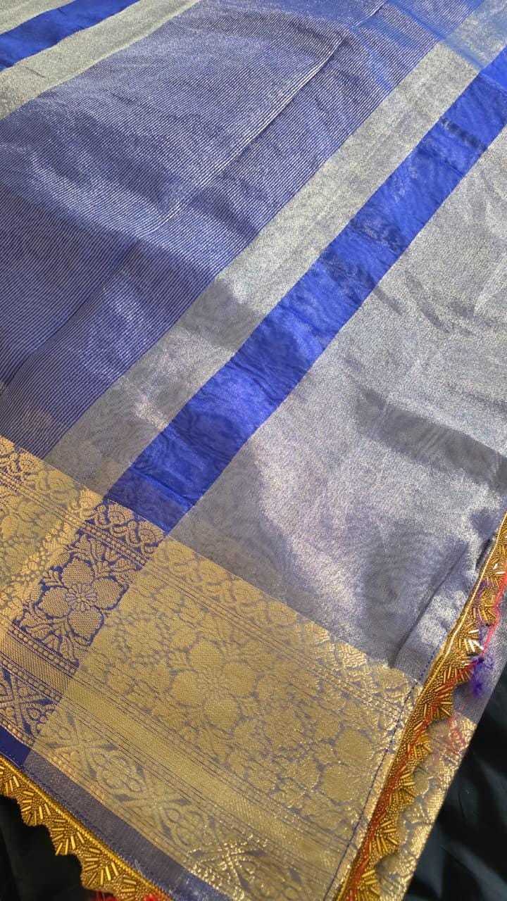 Blue golden Tissue Banarasi Saree – Handwoven Elegance | Ishq by Isha