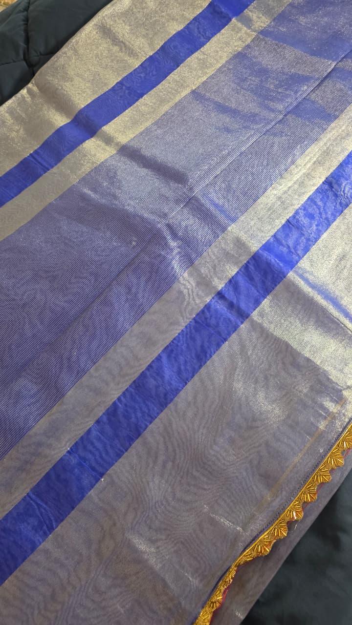 Blue golden Tissue Banarasi Saree – Handwoven Elegance | Ishq by Isha