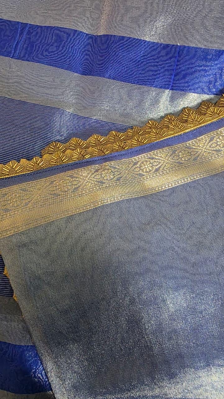 Blue golden Tissue Banarasi Saree – Handwoven Elegance | Ishq by Isha