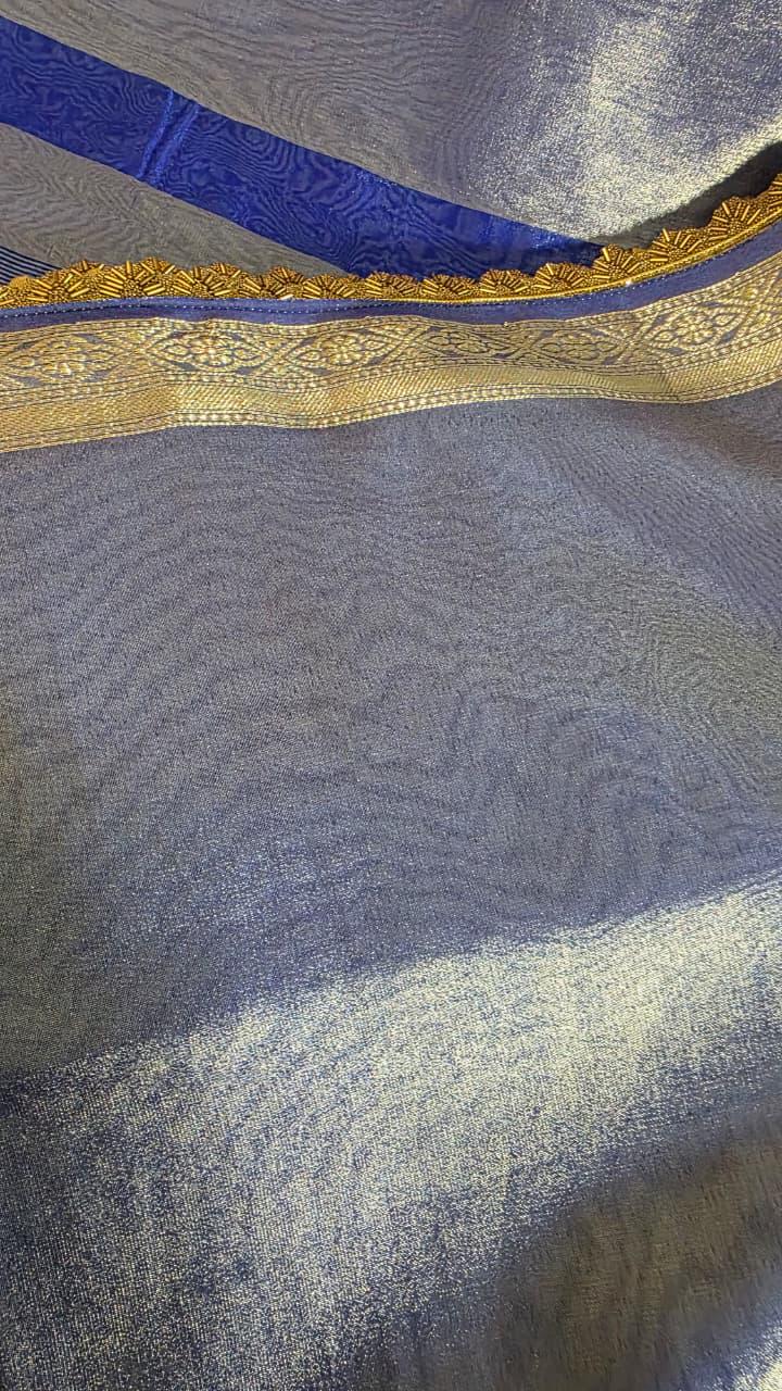 Blue golden Tissue Banarasi Saree – Handwoven Elegance | Ishq by Isha