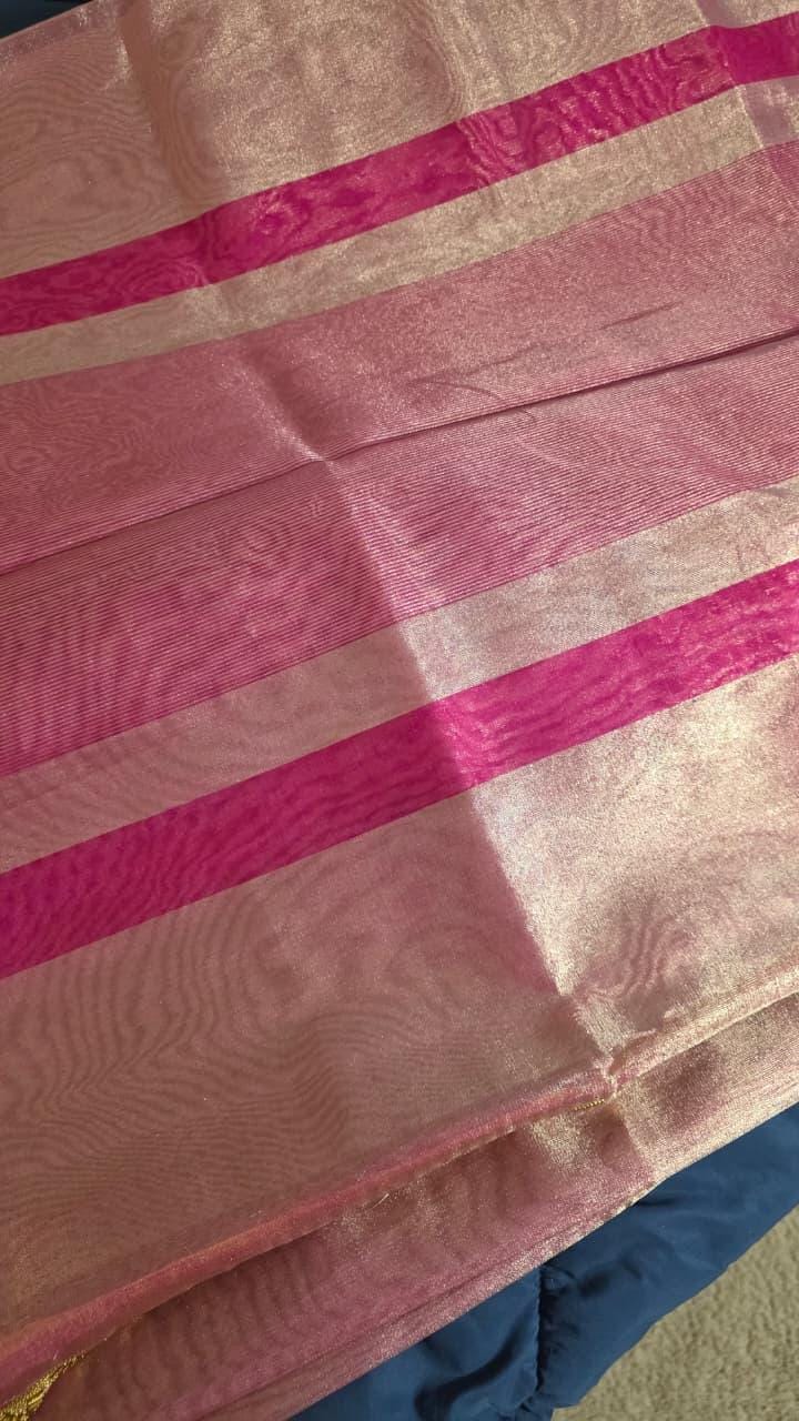 Pink golden Tissue Banarasi Saree – Handwoven Elegance | Ishq by Isha
