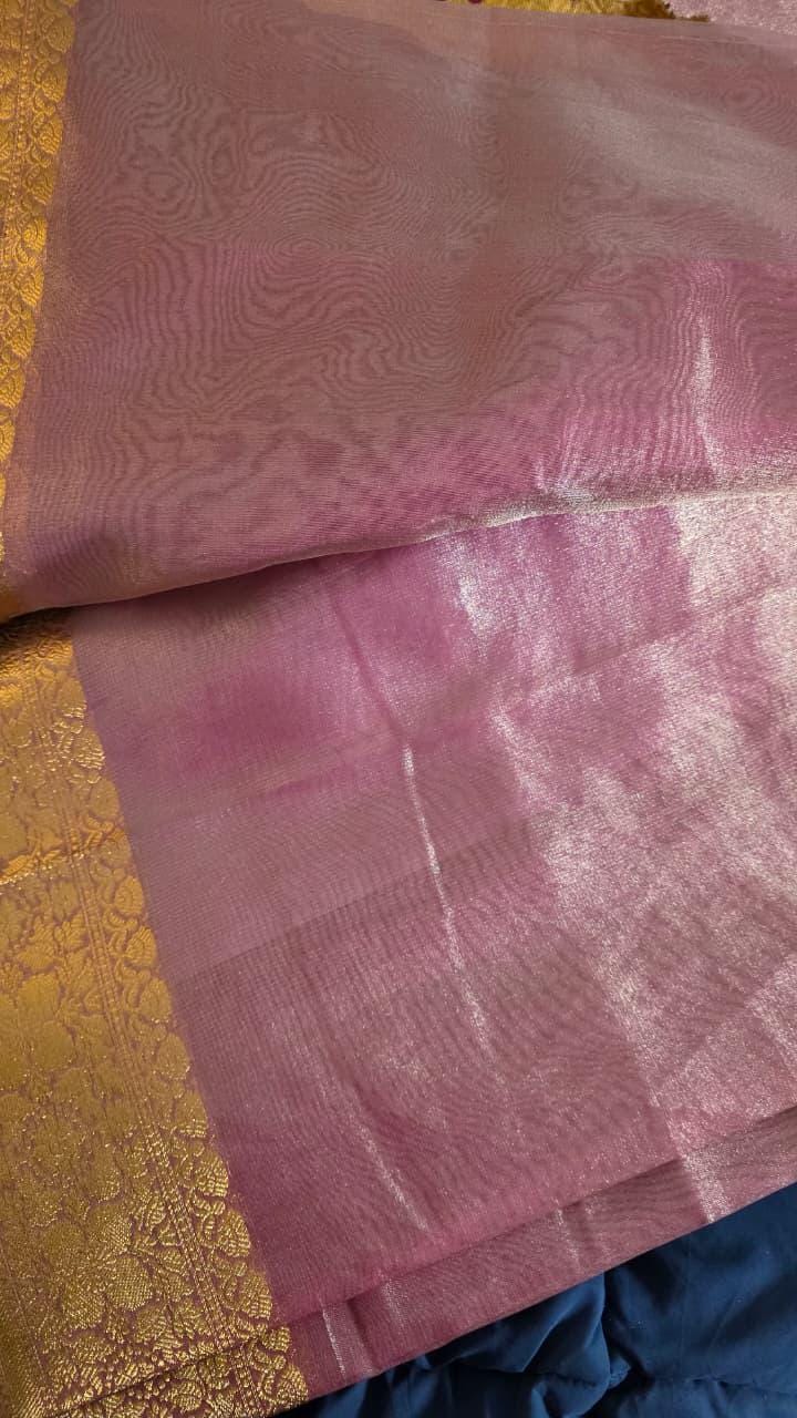 Pink golden Tissue Banarasi Saree – Handwoven Elegance | Ishq by Isha