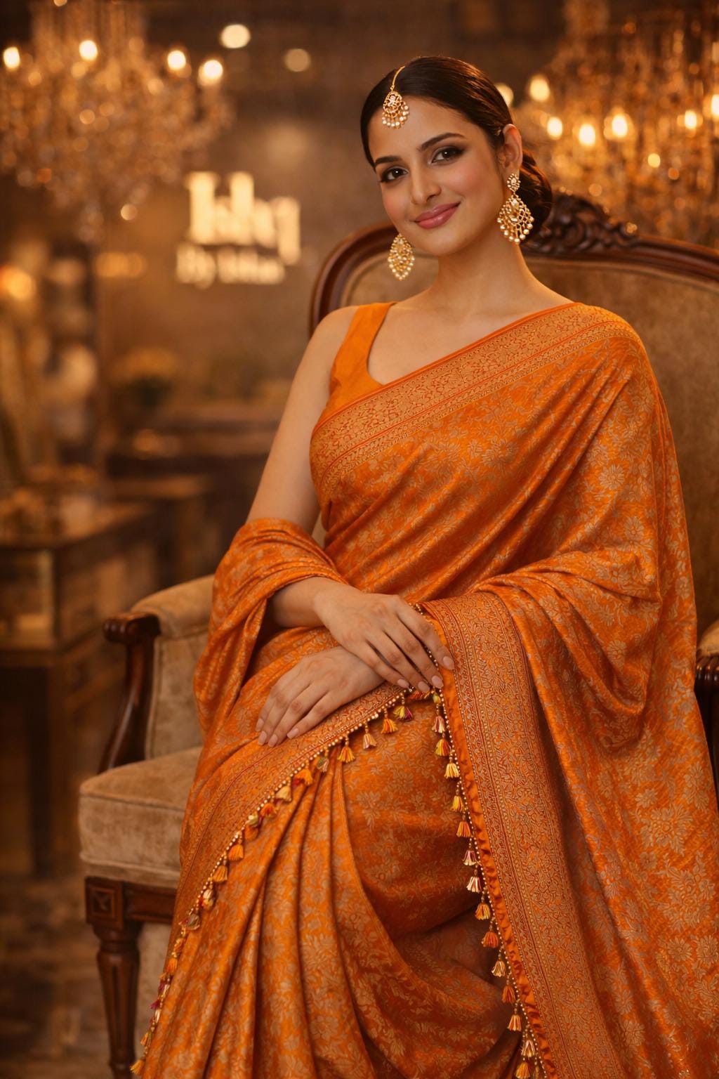 Orange silk Banarasi Saree
