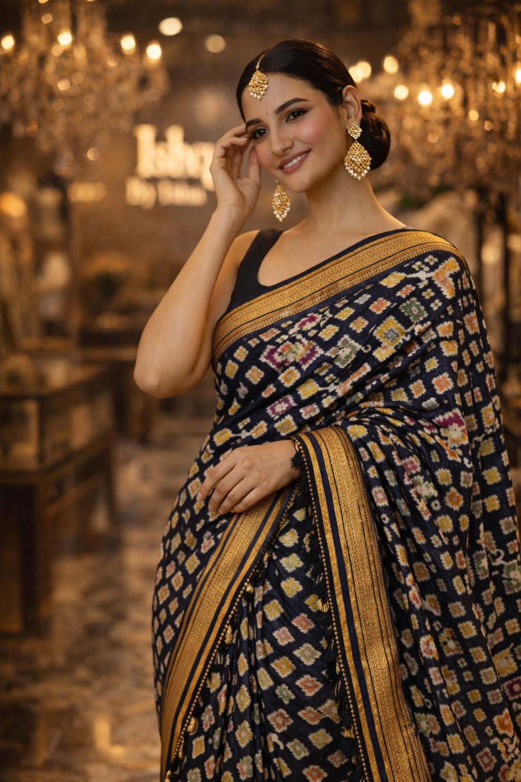 Exquisite Black patola Banarasi Saree Handwoven Elegance. Fall and Pico done