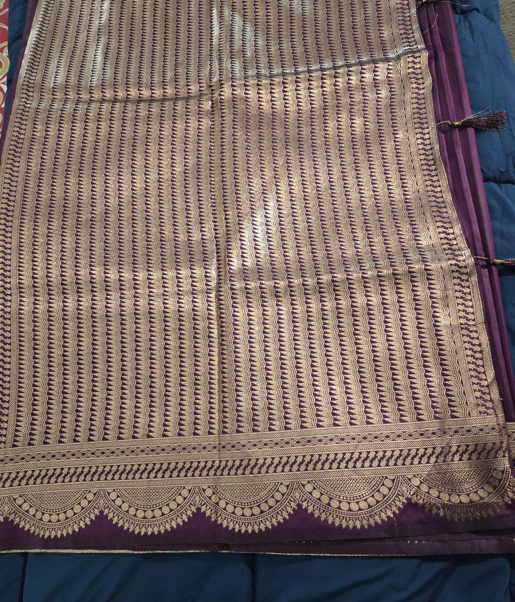 Exquisite Purple Banarasi Saree Handwoven Elegance. Fall and Pico done