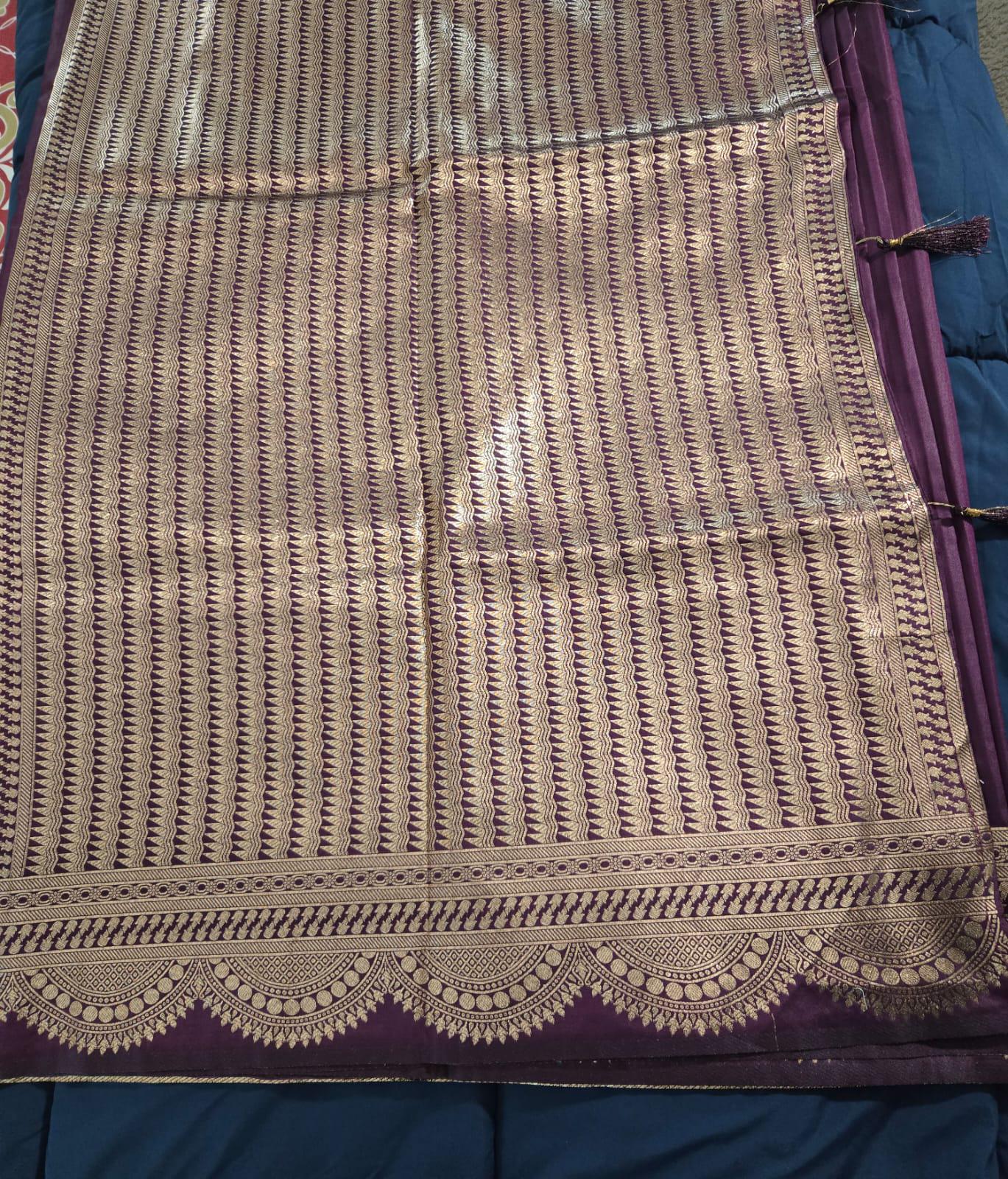 Exquisite Purple Banarasi Saree Handwoven Elegance. Fall and Pico done