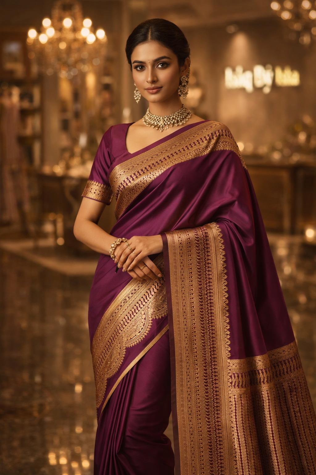Exquisite Purple Banarasi Saree Handwoven Elegance. Fall and Pico done