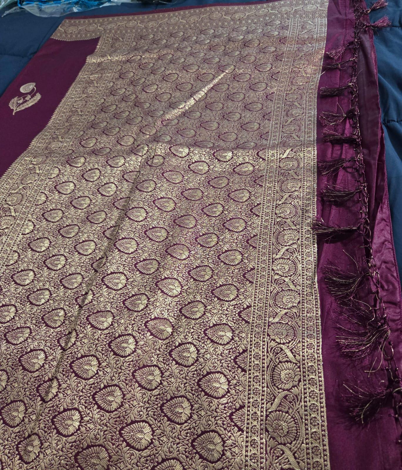 Exquisite Purple Banarasi Saree Handwoven Elegance. Fall and Pico done