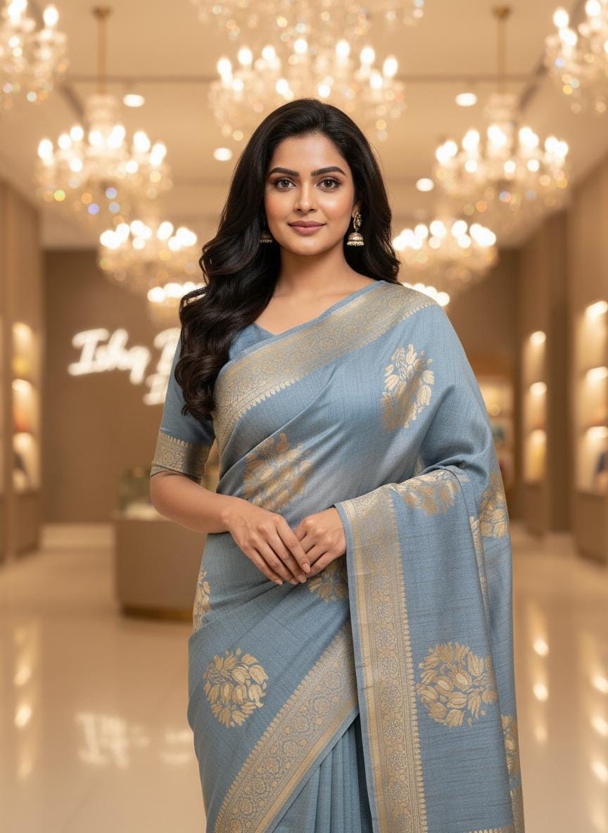 Greyish Blue Banarasi Saree