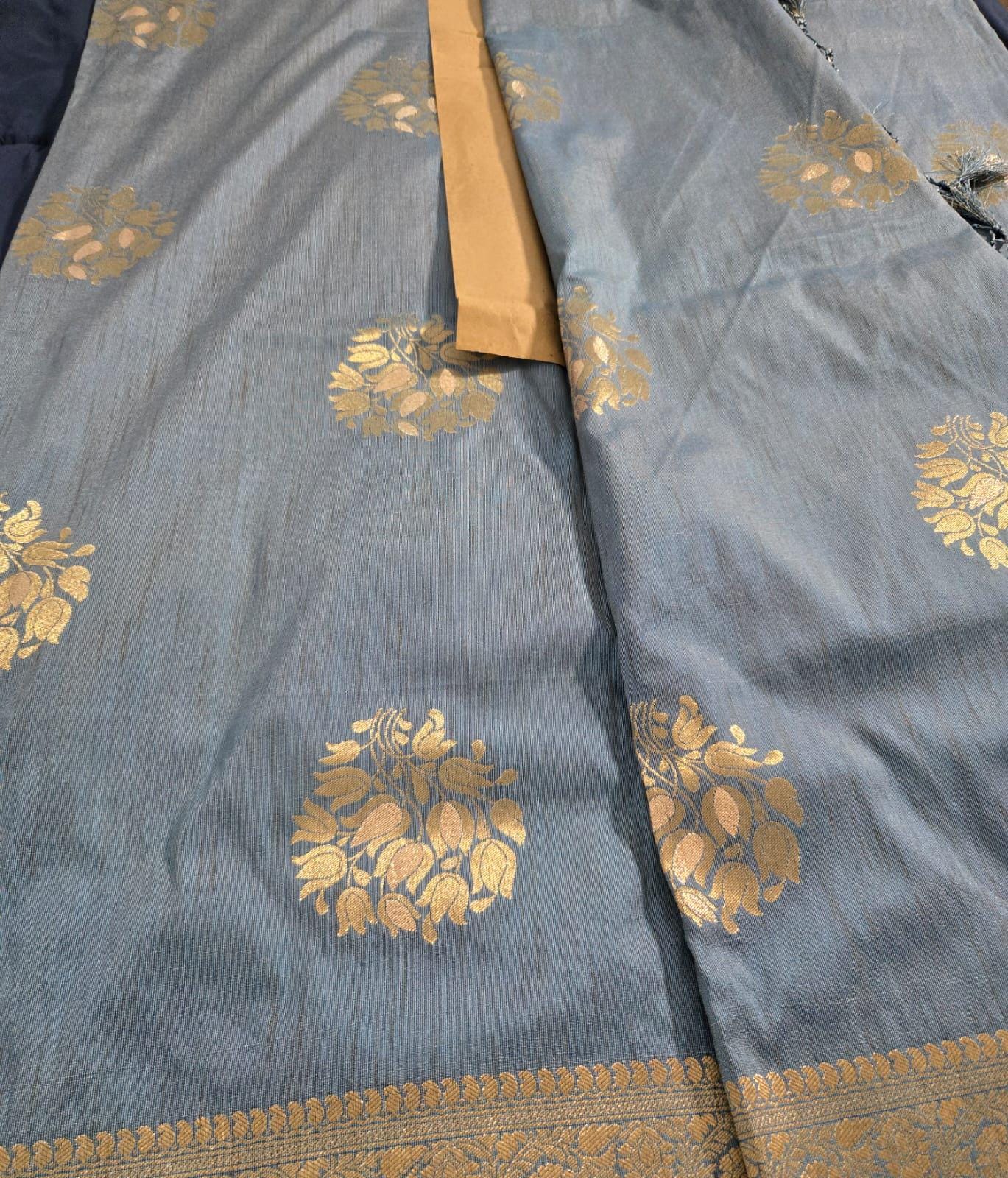 Greyish Blue Banarasi Saree