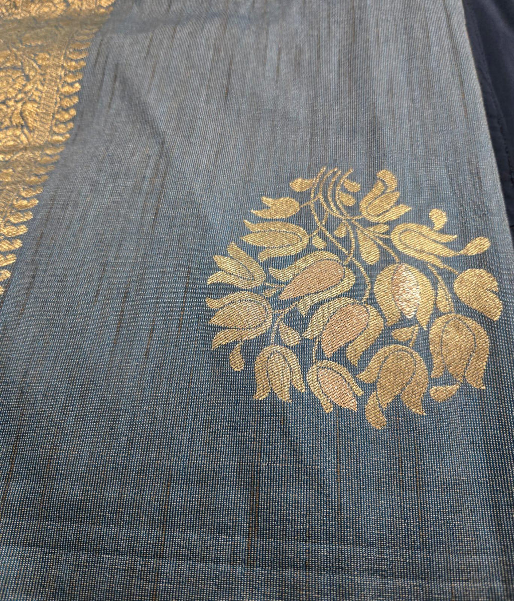 Greyish Blue Banarasi Saree