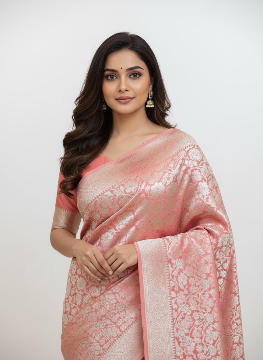 Handwoven Banarasi Saree | Orange Zari Weave, Wedding Festive Wear