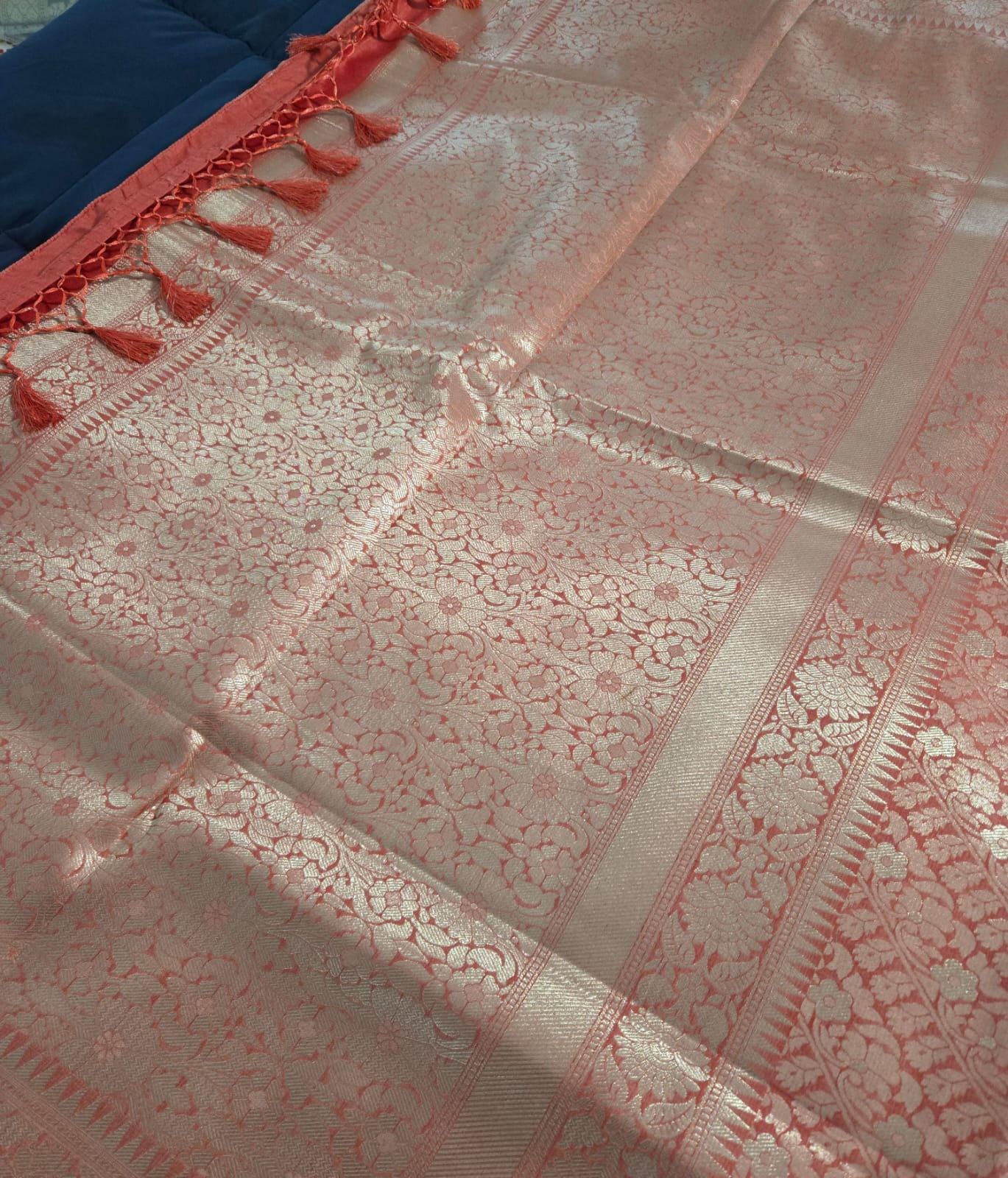 Handwoven Banarasi Saree | Orange Zari Weave, Wedding Festive Wear